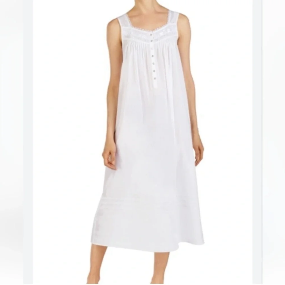 Eileen West White Cotton Lawn Ballet Gown Maxi Nightgown Dress S - Picture 2 of 12